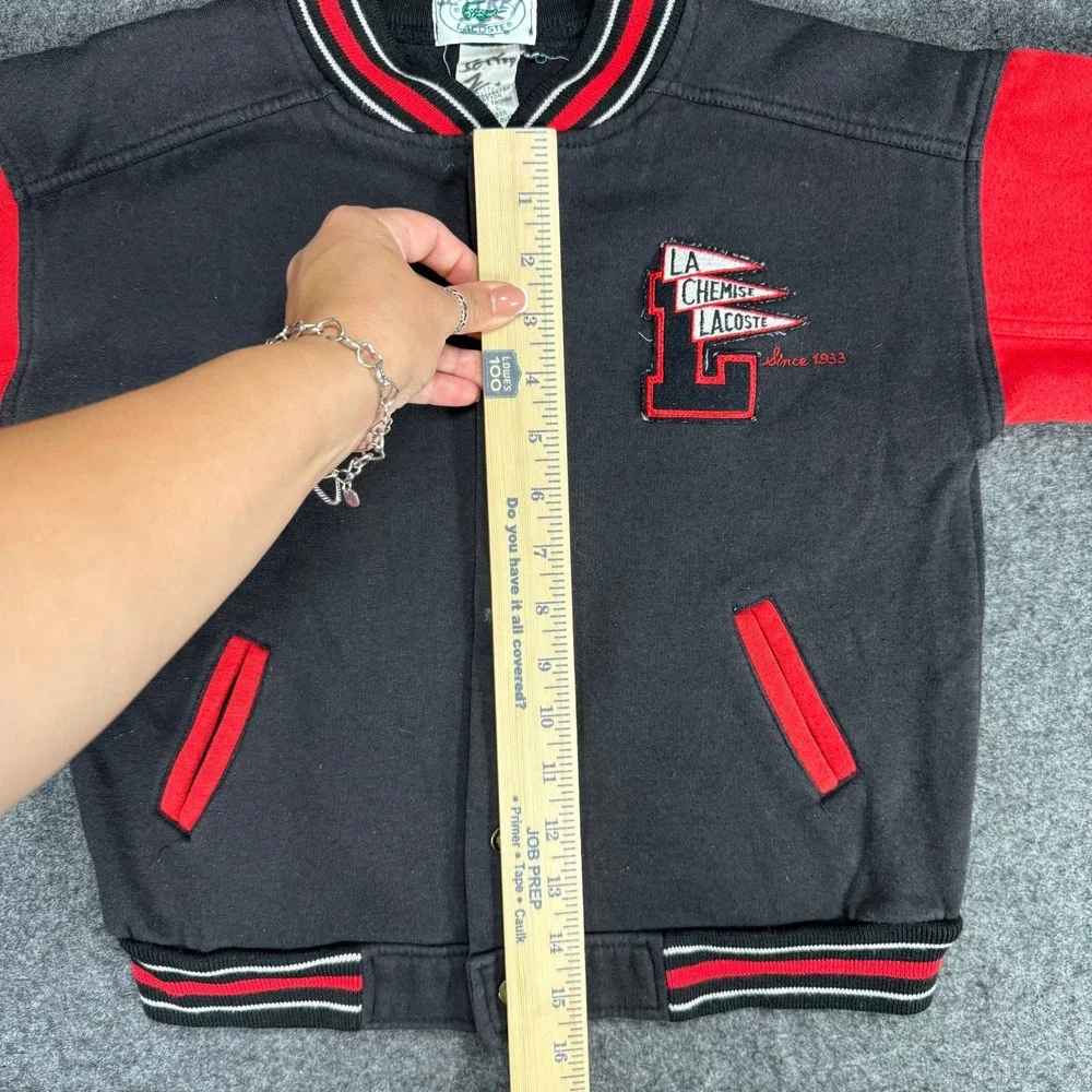 La Chemise Lacoste Varsity Jacket Size 7 Kids Black Red 1933 Retro‎